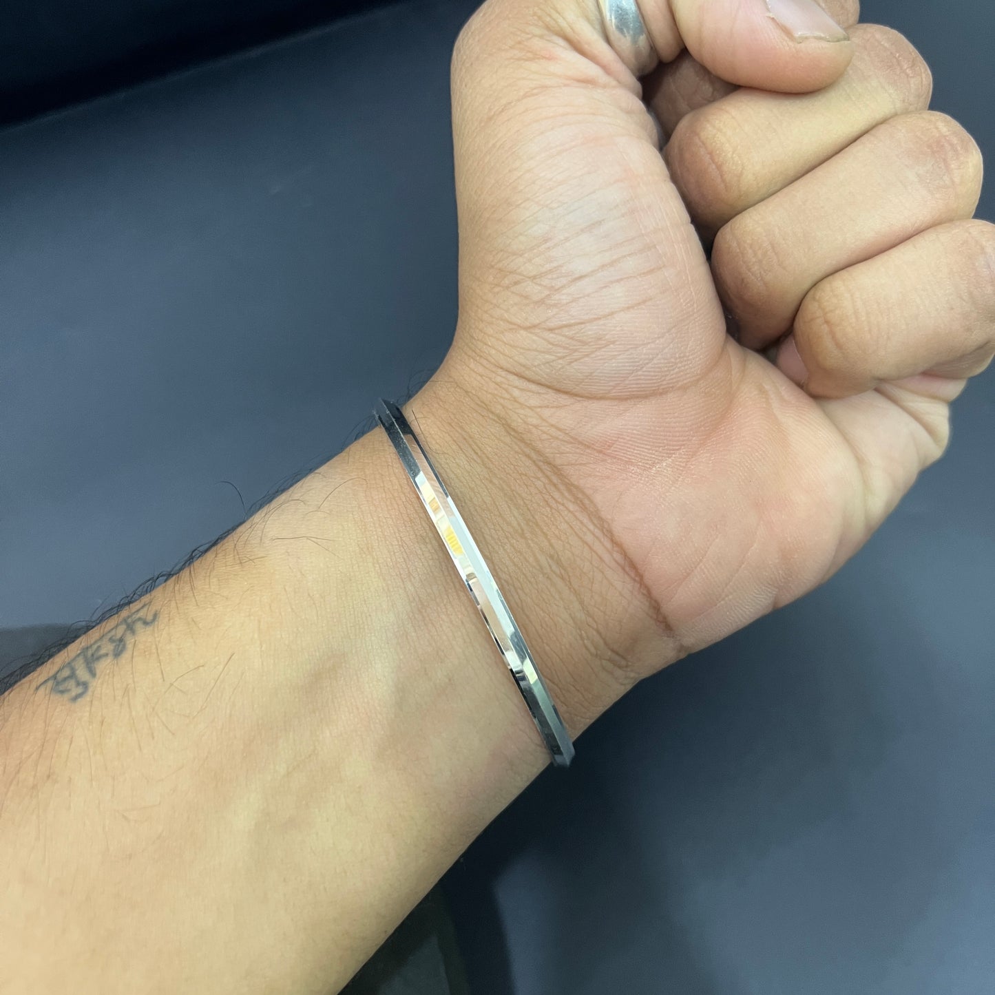 Silver Mens Punjabi Kada Slim Regular M