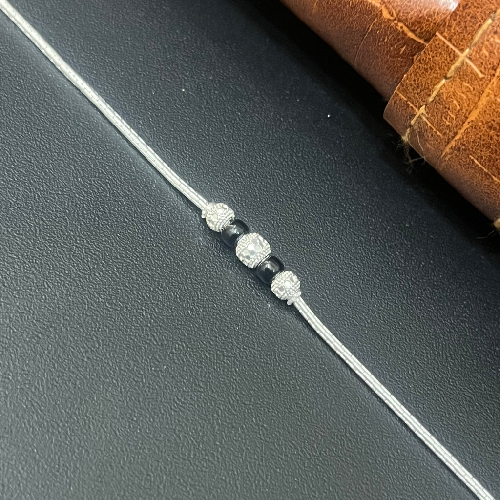 Silver Ladies Anklet Black Center Beads Centre 925