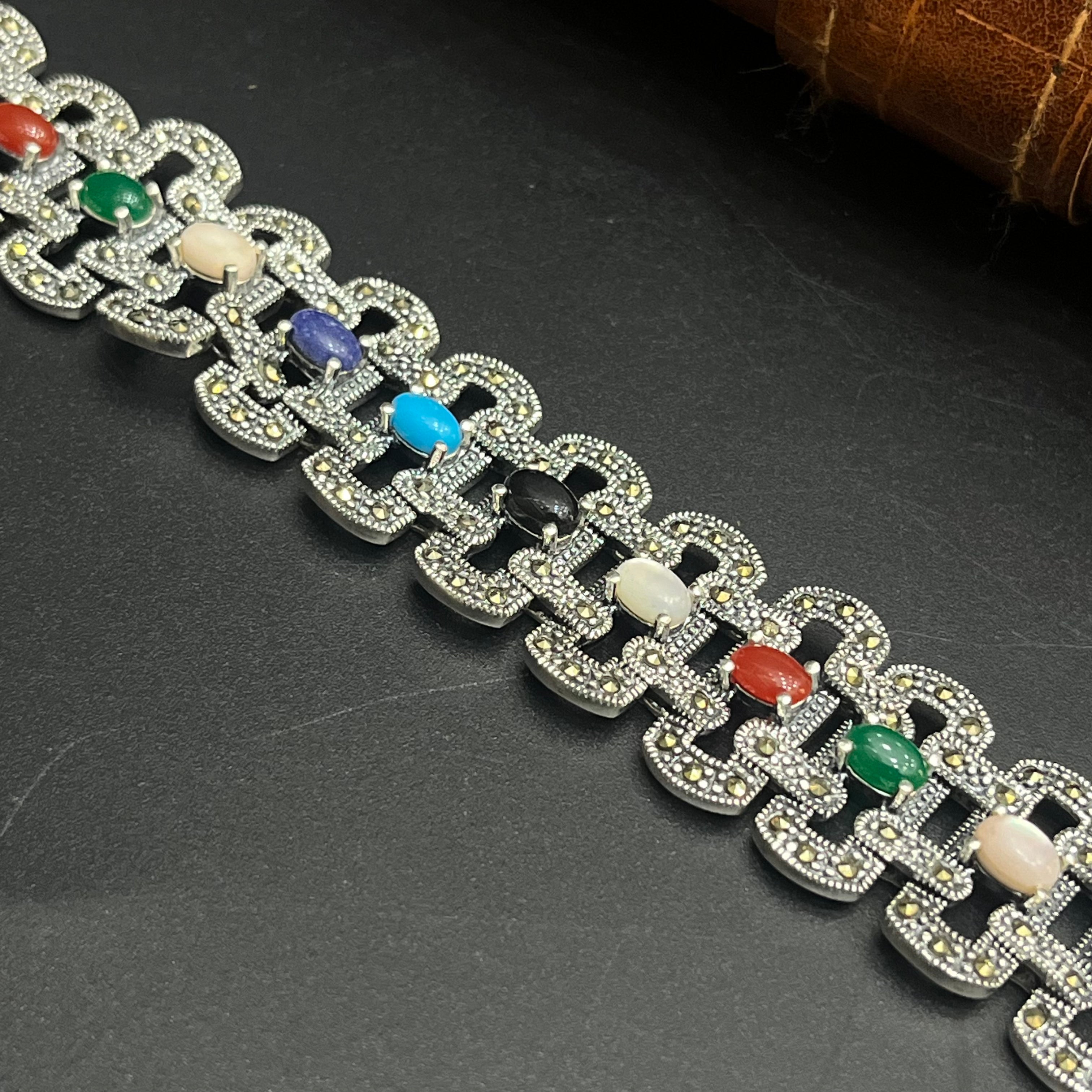 Silver Unisex Bracelet Premium Classic Multicolor Charm Link 925