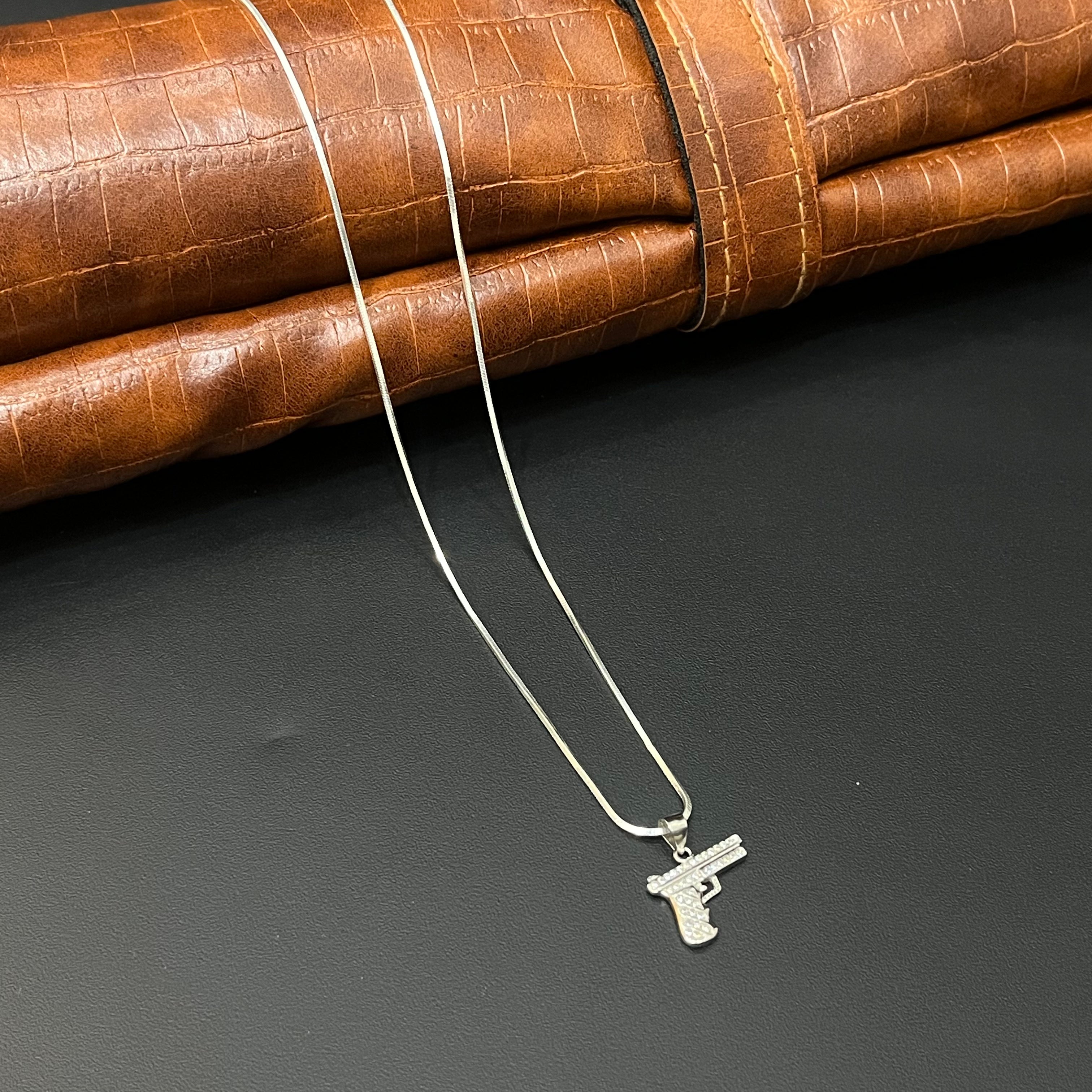 Silver Ladies Chain Gun Pendant