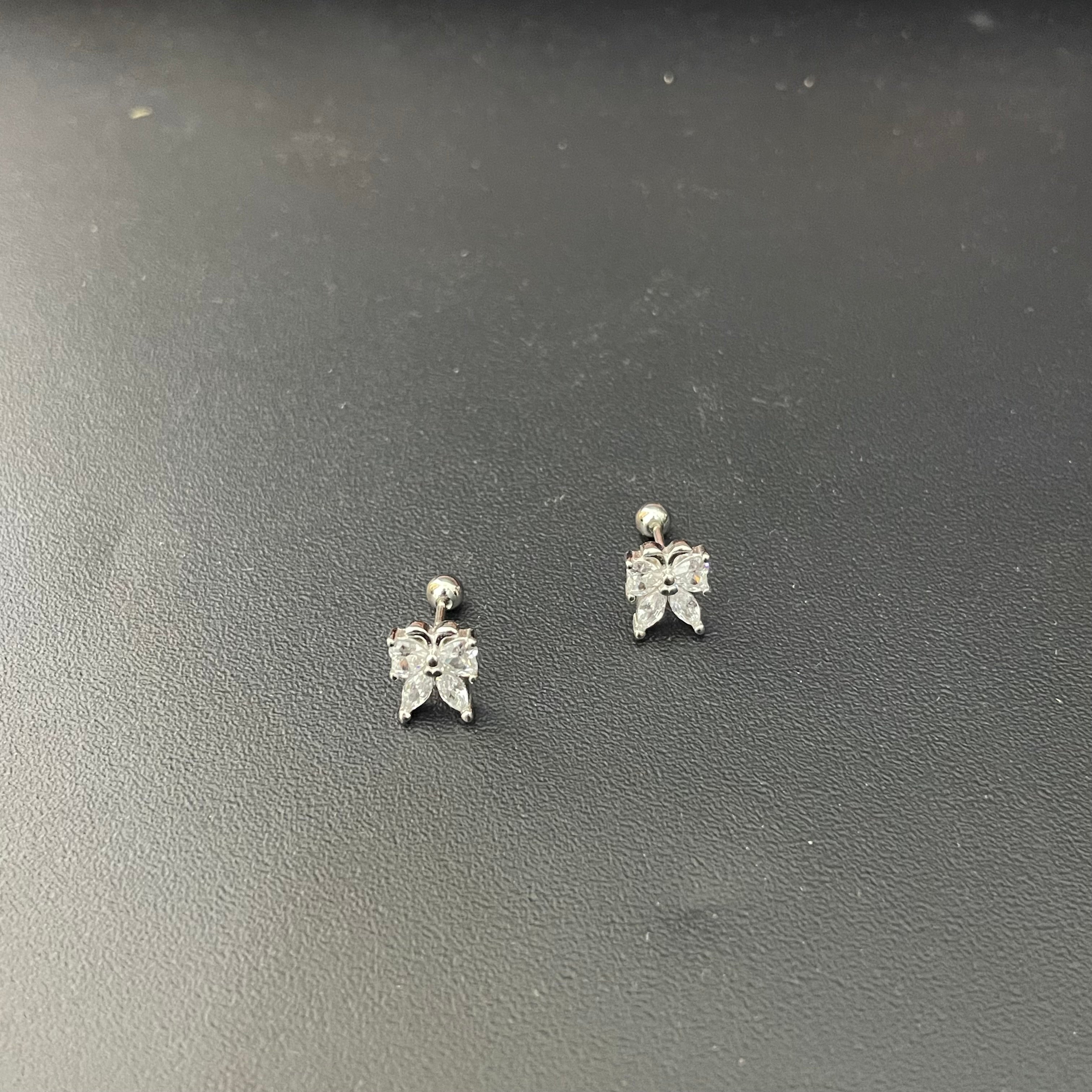 Silver Second Stud Bow Butterfly RosegoldGold
