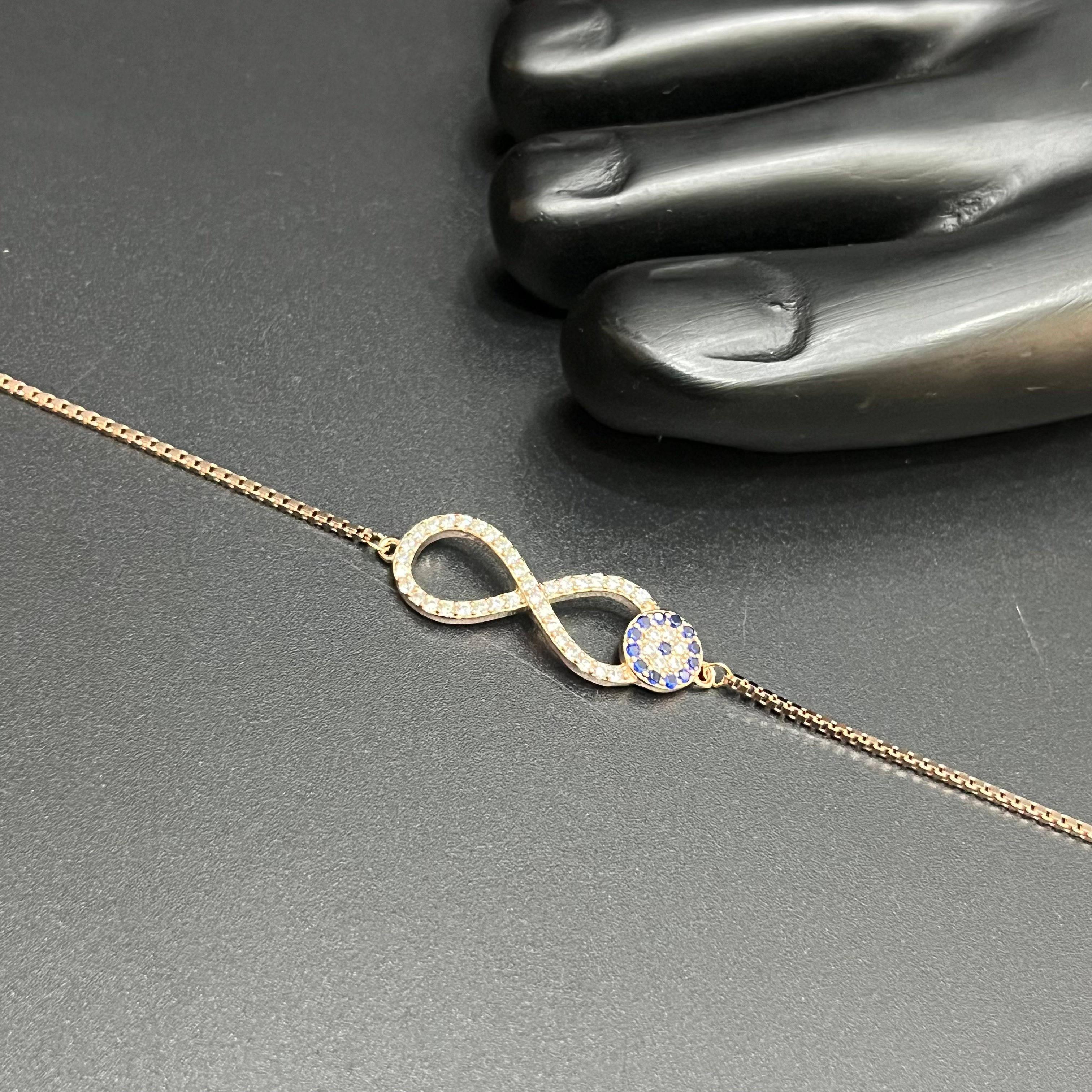 Silver Ladies Anklet Unique Infinity Blue Stones Edition Rose Gold 925