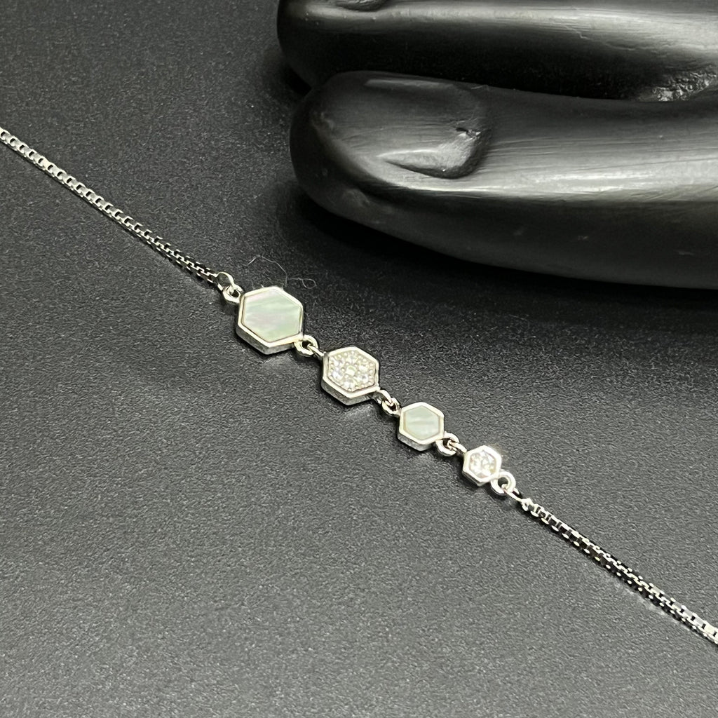 Silver Ladies Anklet Royal Hexagon Charm 925