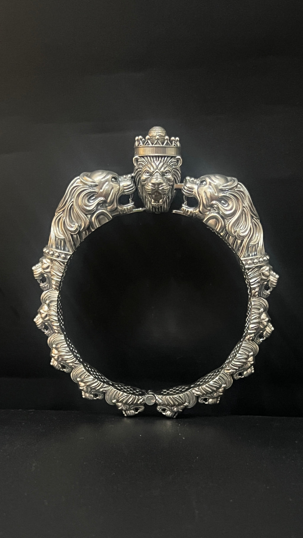 Silver Royal Lion Kada Antique Finished Solid