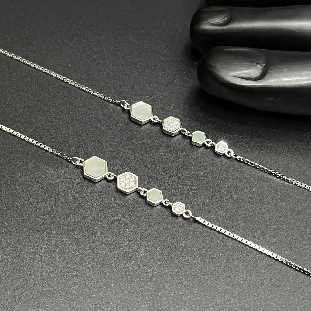 Silver Ladies Anklet Royal Hexagon Charm 925