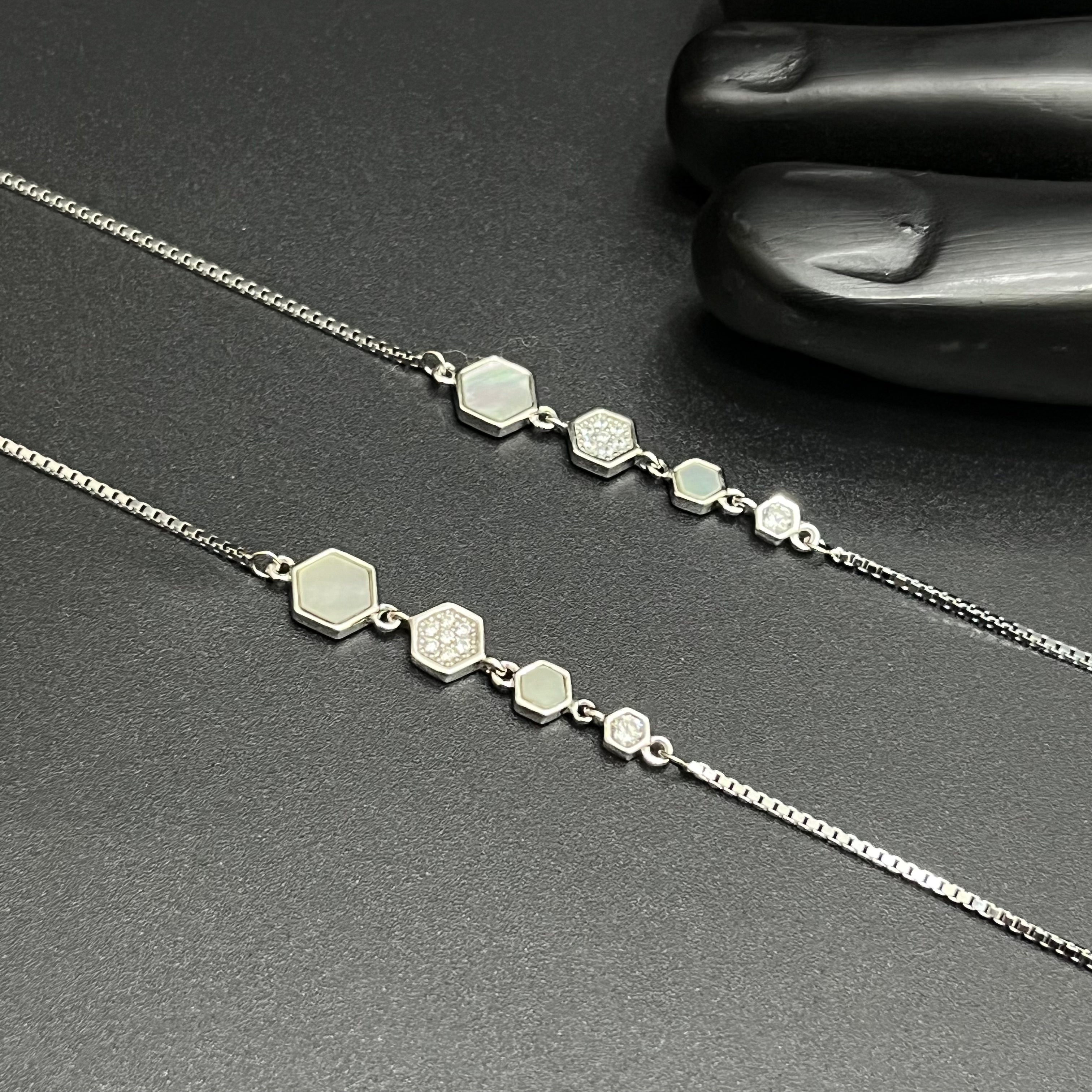 Silver Ladies Anklet Royal Hexagon Charm 925