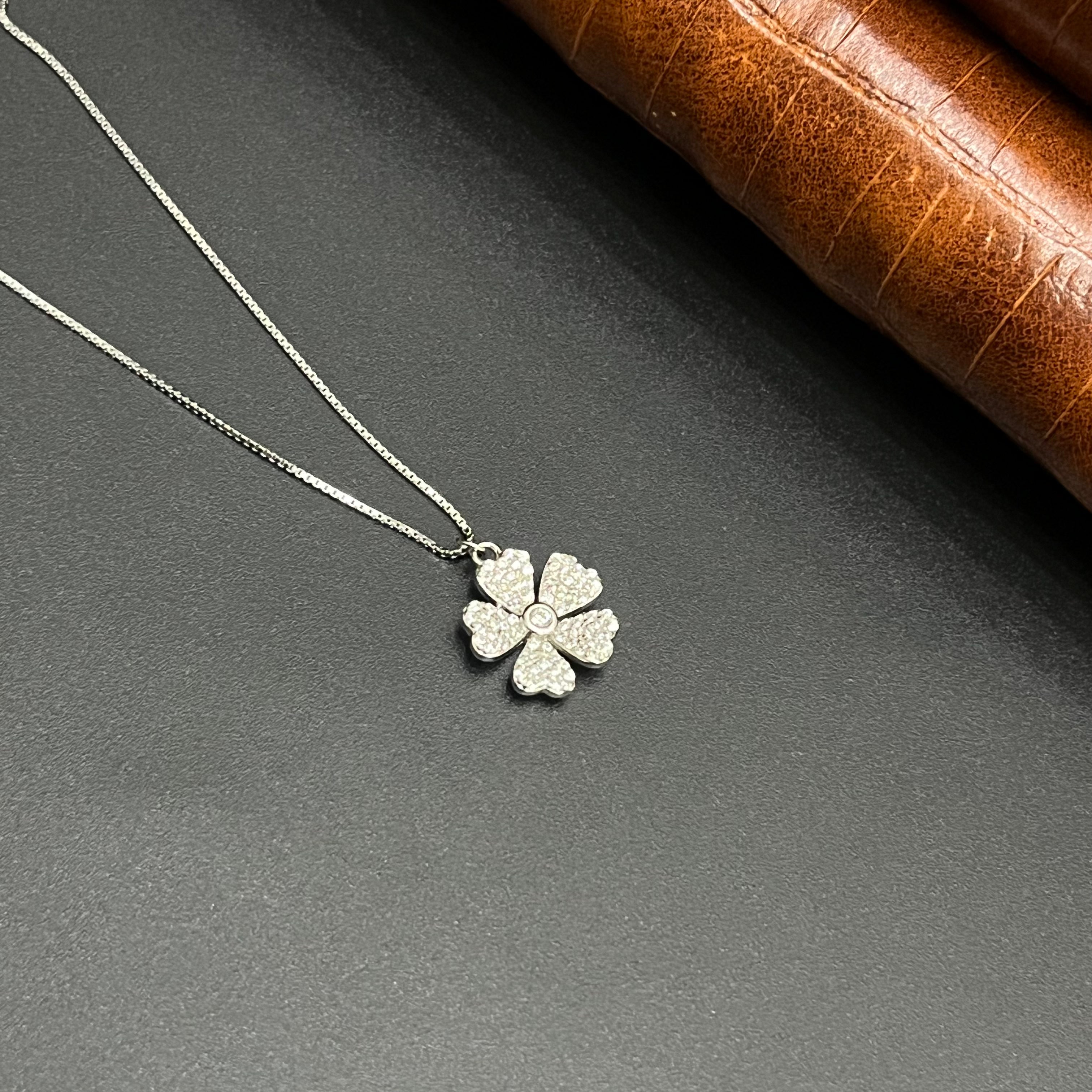 Silver Ladies Pendant Chain Crystal Petal Elegance 925