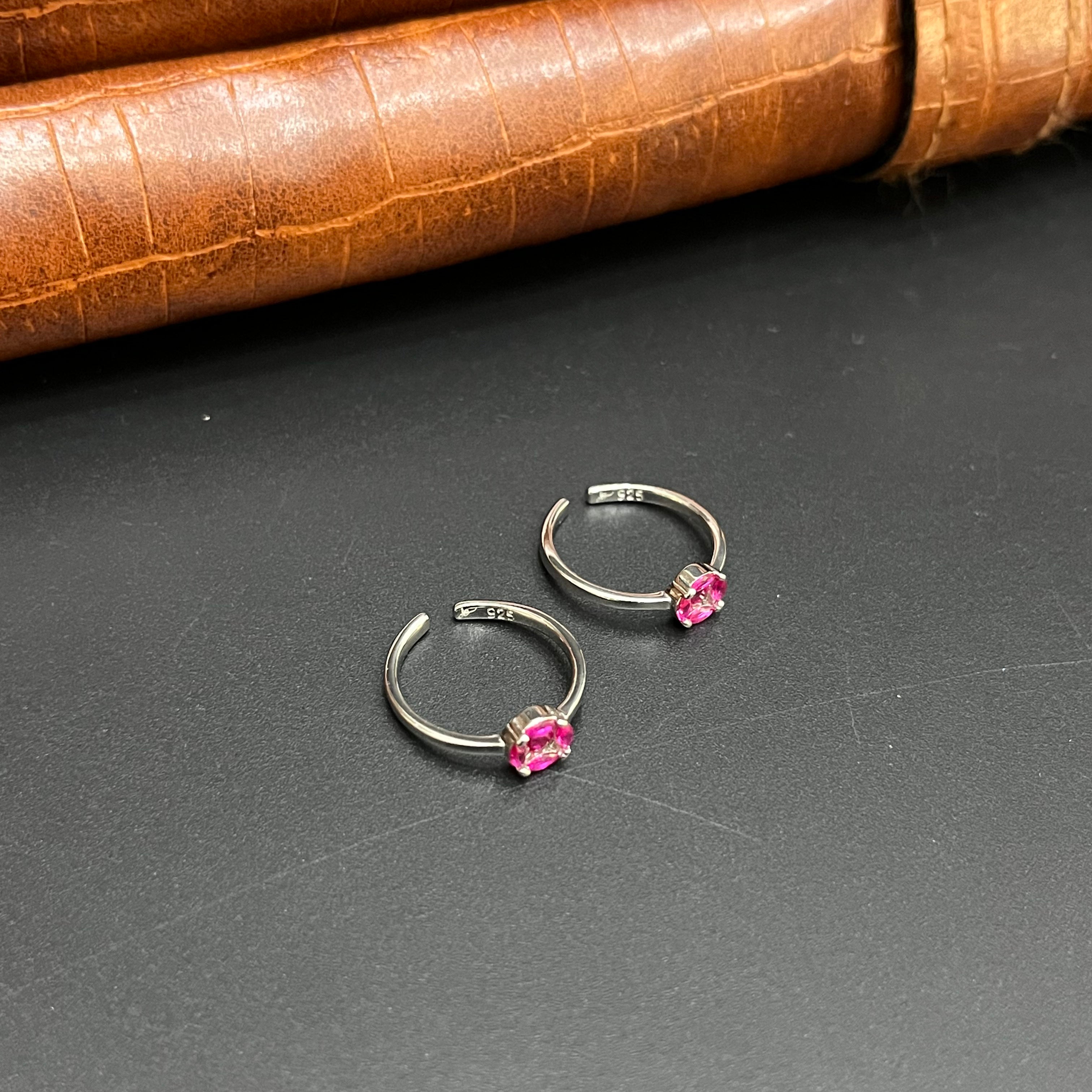 Silver Ladies Toe Rings Pink Stones Rosegold 925