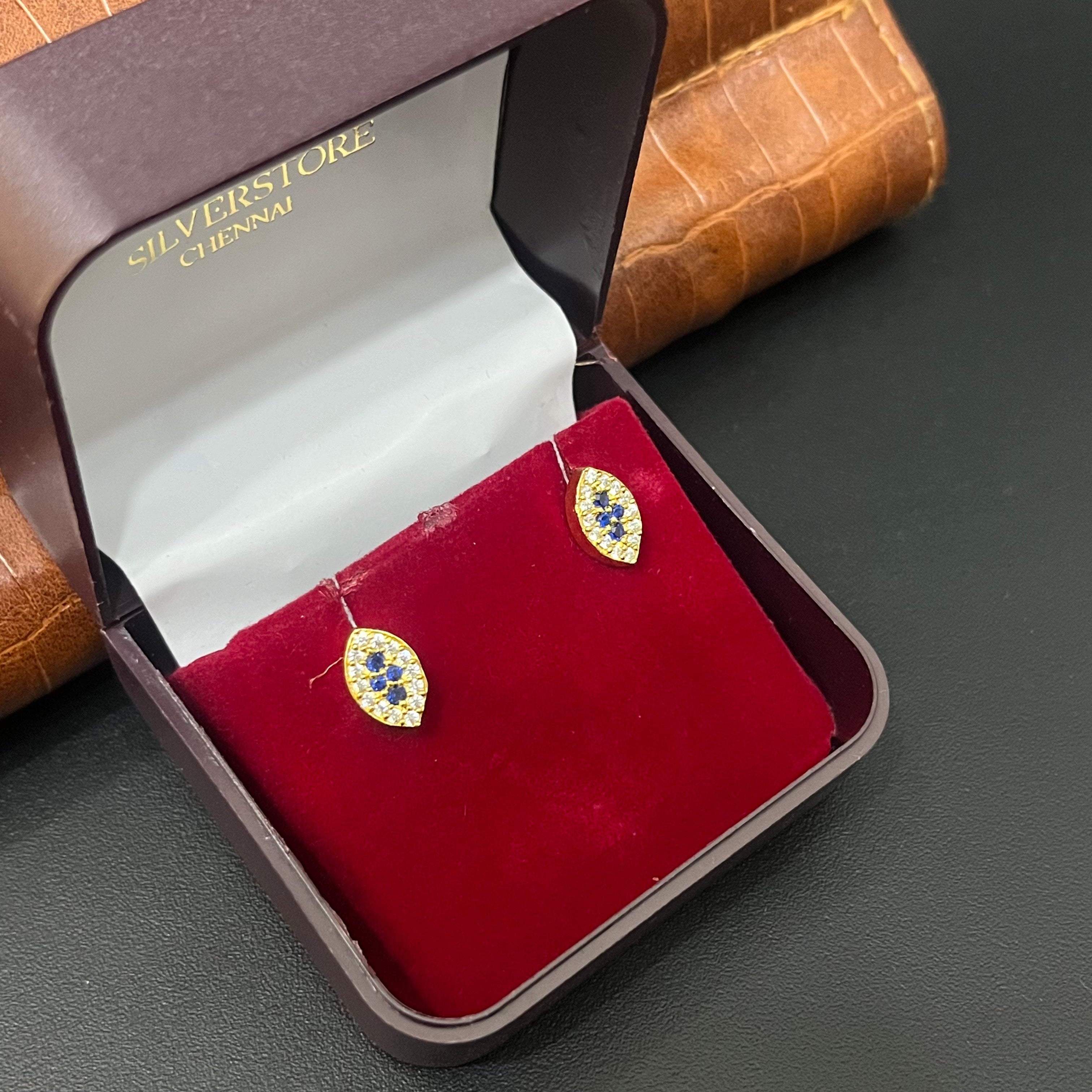 Silver Ladies Stud Oval Shape Blue and white Gold Finished 92.5