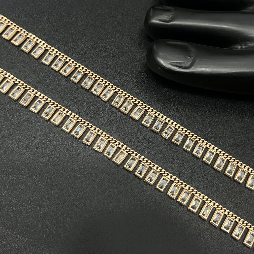 Silver Ladies Anklet Rectangle Glass Charms RG