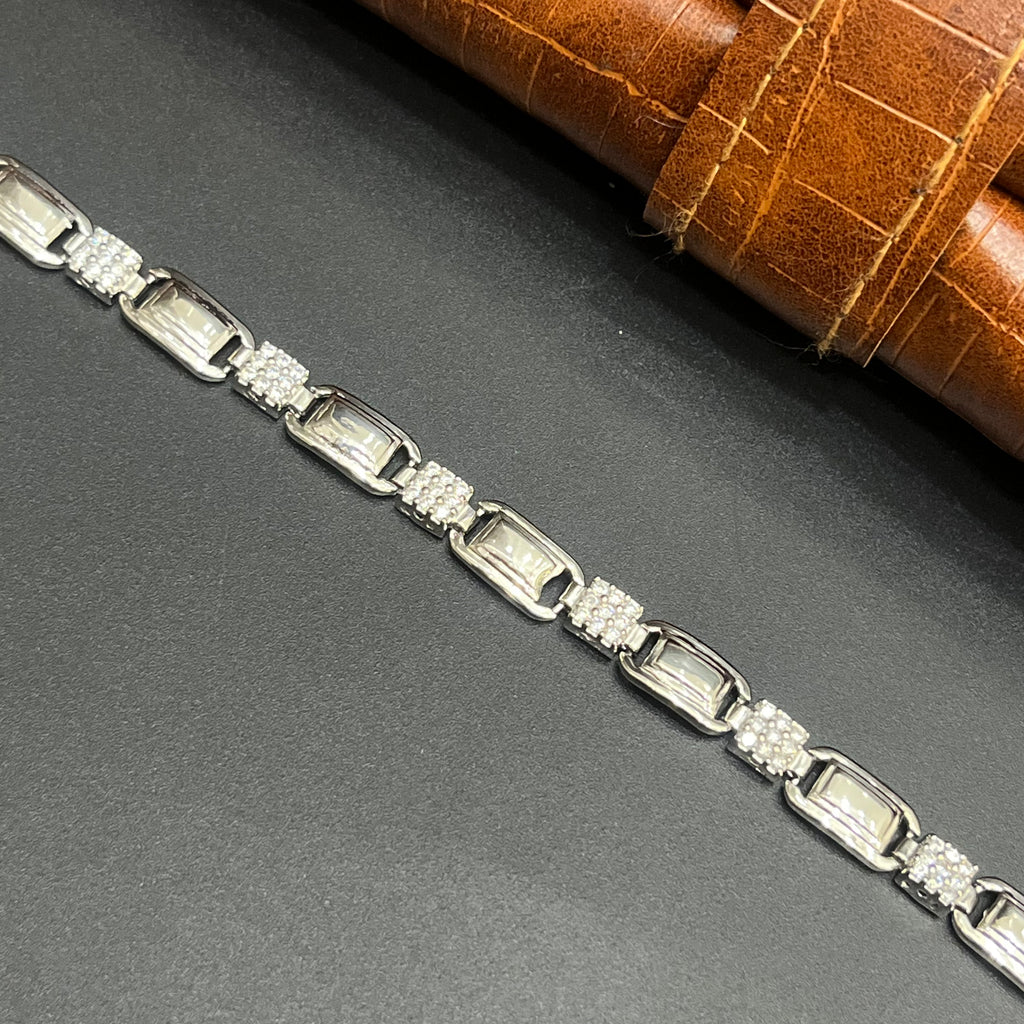 Silver Mens Bracelet Luxe Rectangular Link 925