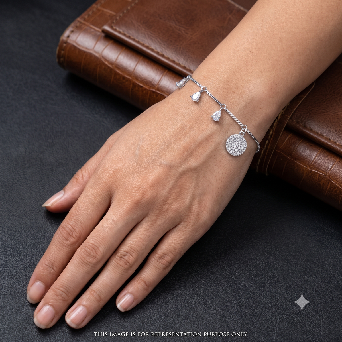 Silver Ladies Bracelet Classic White Stone Luna Drop 925