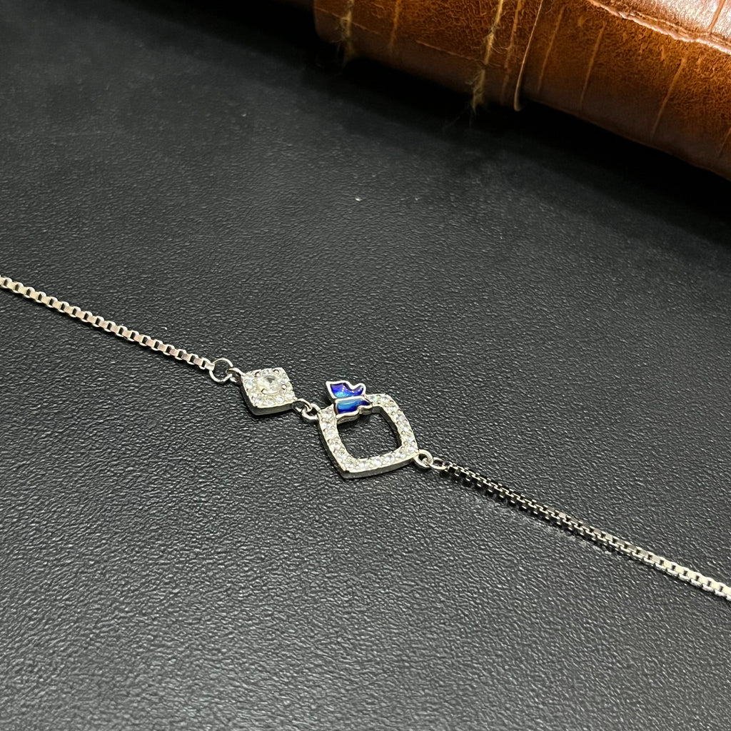 Silver Ladies Bracelet Royal Square Crystal Butterfly 925