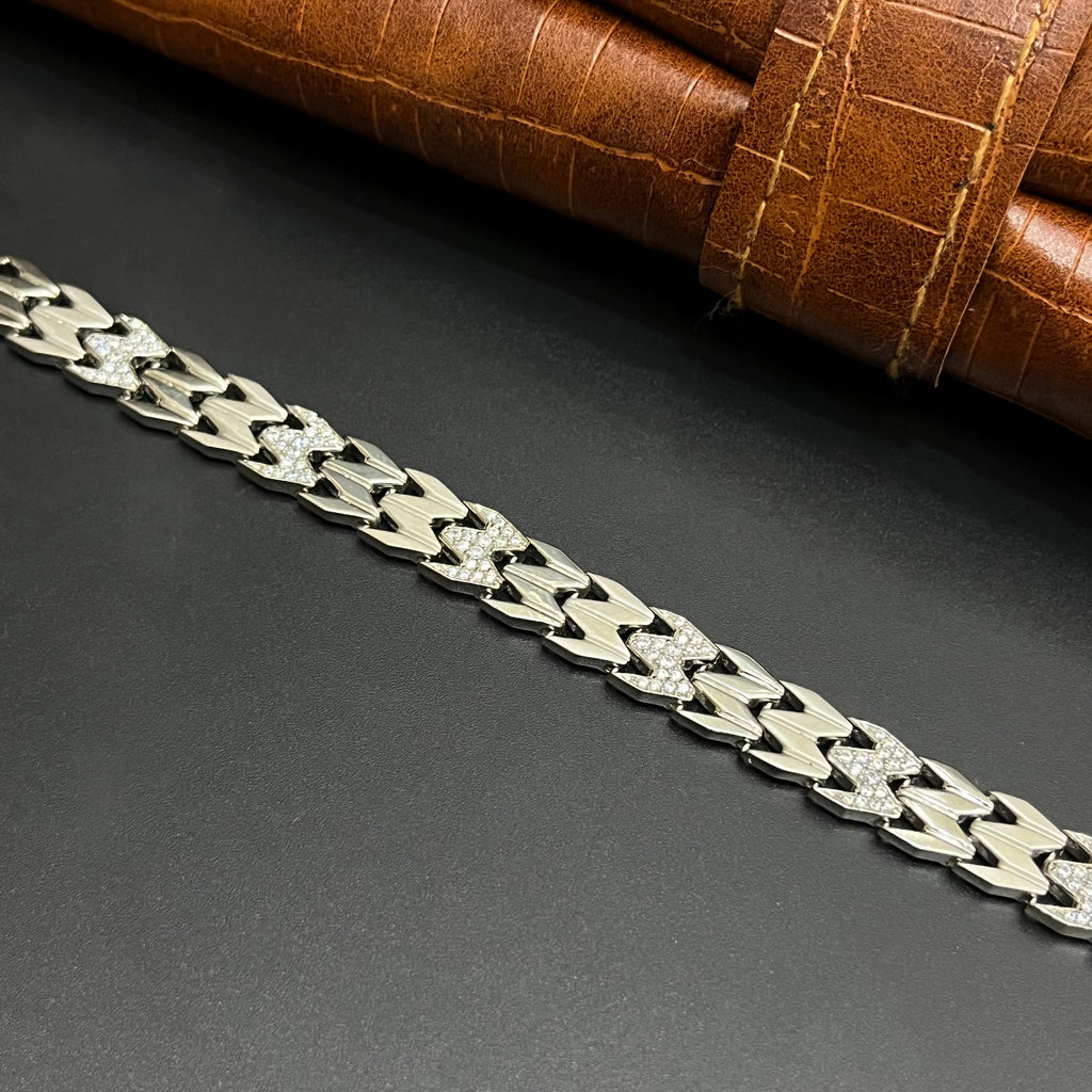 Silver Mens Bracelet W Cut With Luxury Stone  925