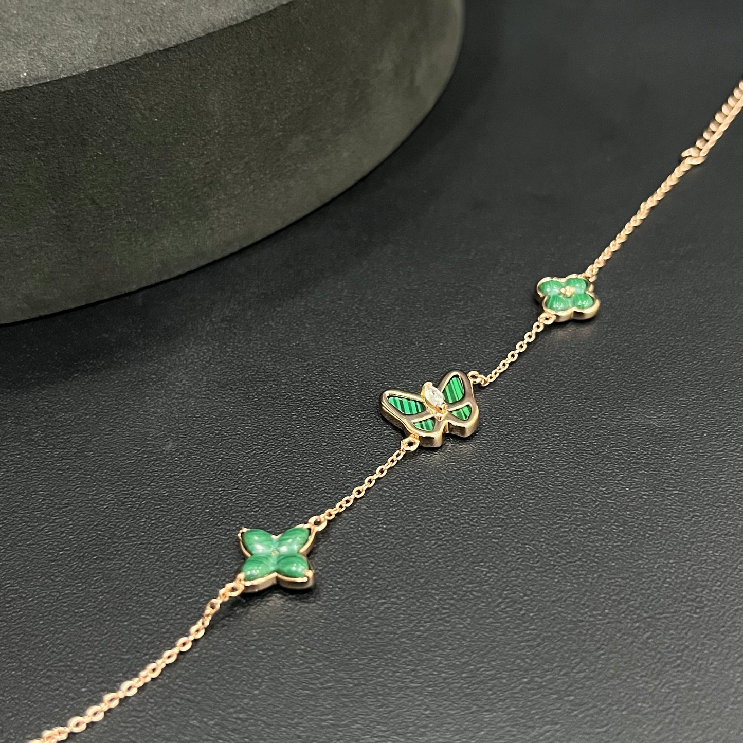 Silver Ladies Bracelet_Green Butterfly & Flower