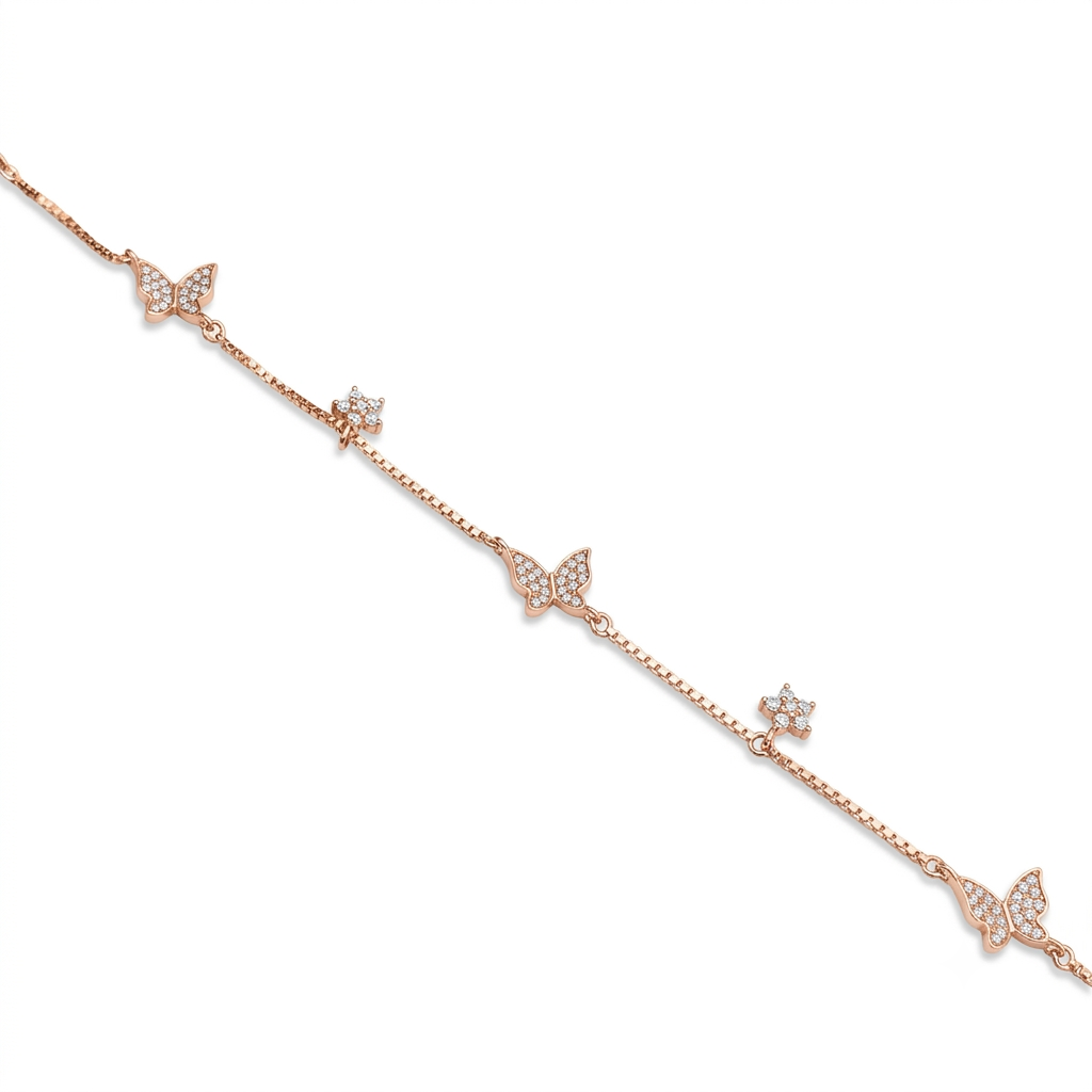 Silver Ladies Bracelet Triple Butterfly Charms Drop 1  Rose Gold 925