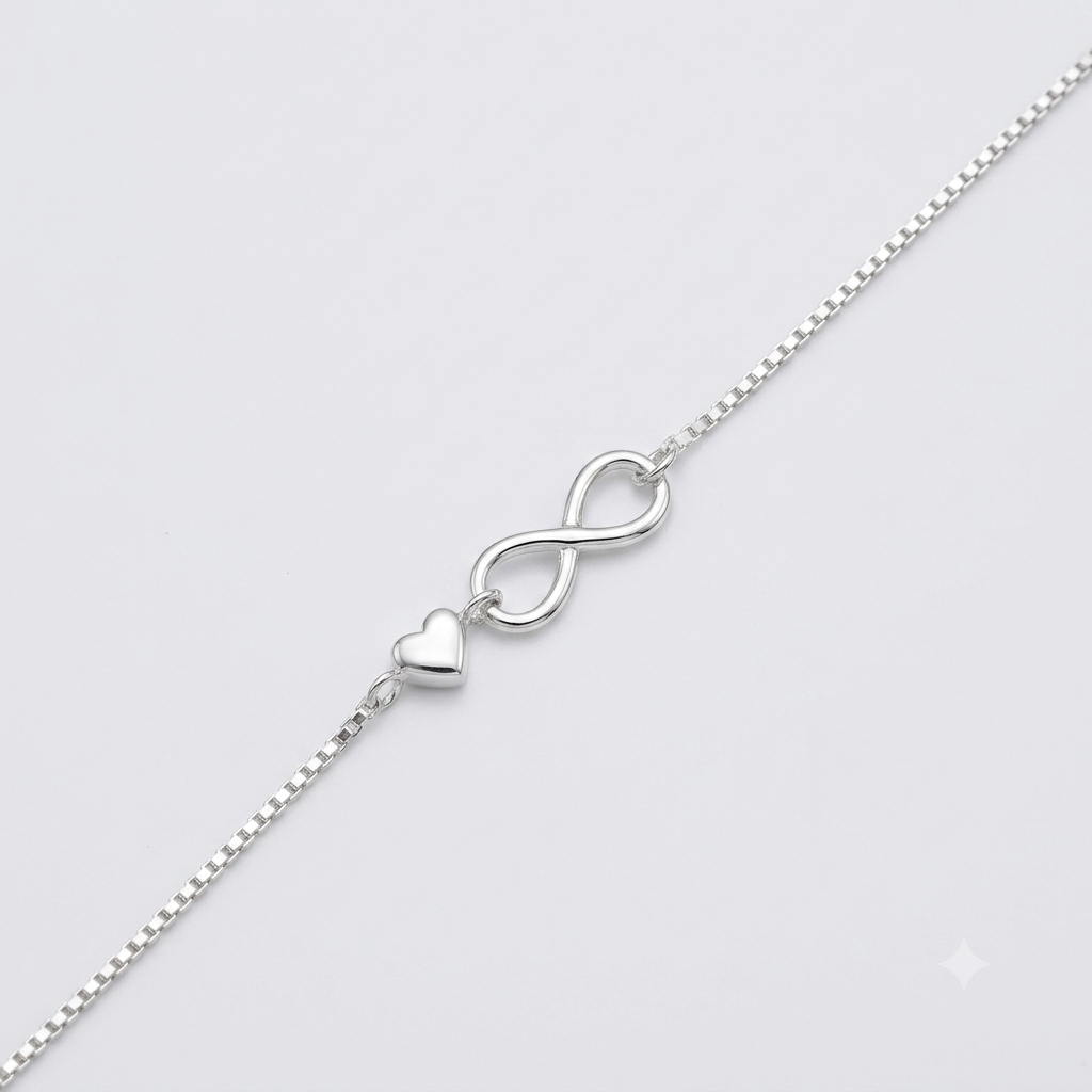 Silver Ladies Bracelet Infinity Heart Beeds 925