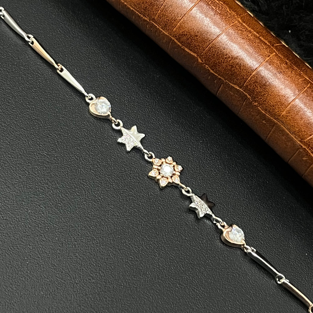 Silver Ladies Bracelet flowers Two Tone