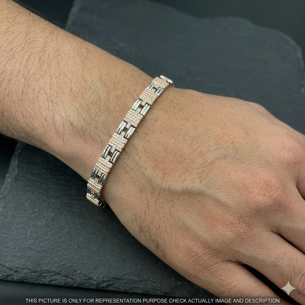 Silver Mens Bracelet Center Hedged Boxes