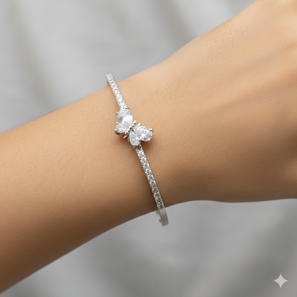 Silver ladies Kada CZ zicron Butterfly