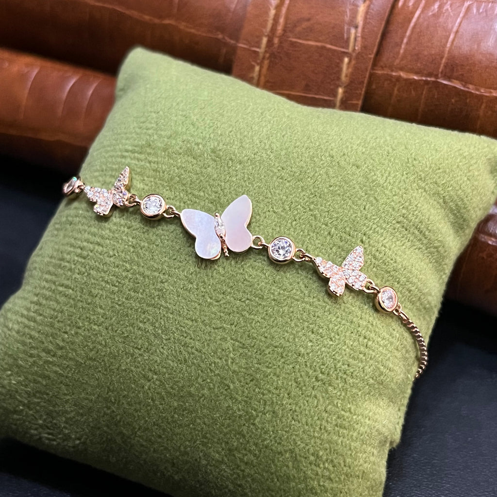 Silver Ladies Bracelet Floral Butterfly Rose Gold 925