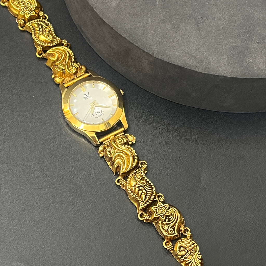Silver  Ladies Watch Antique Leaf Gold Finish 925