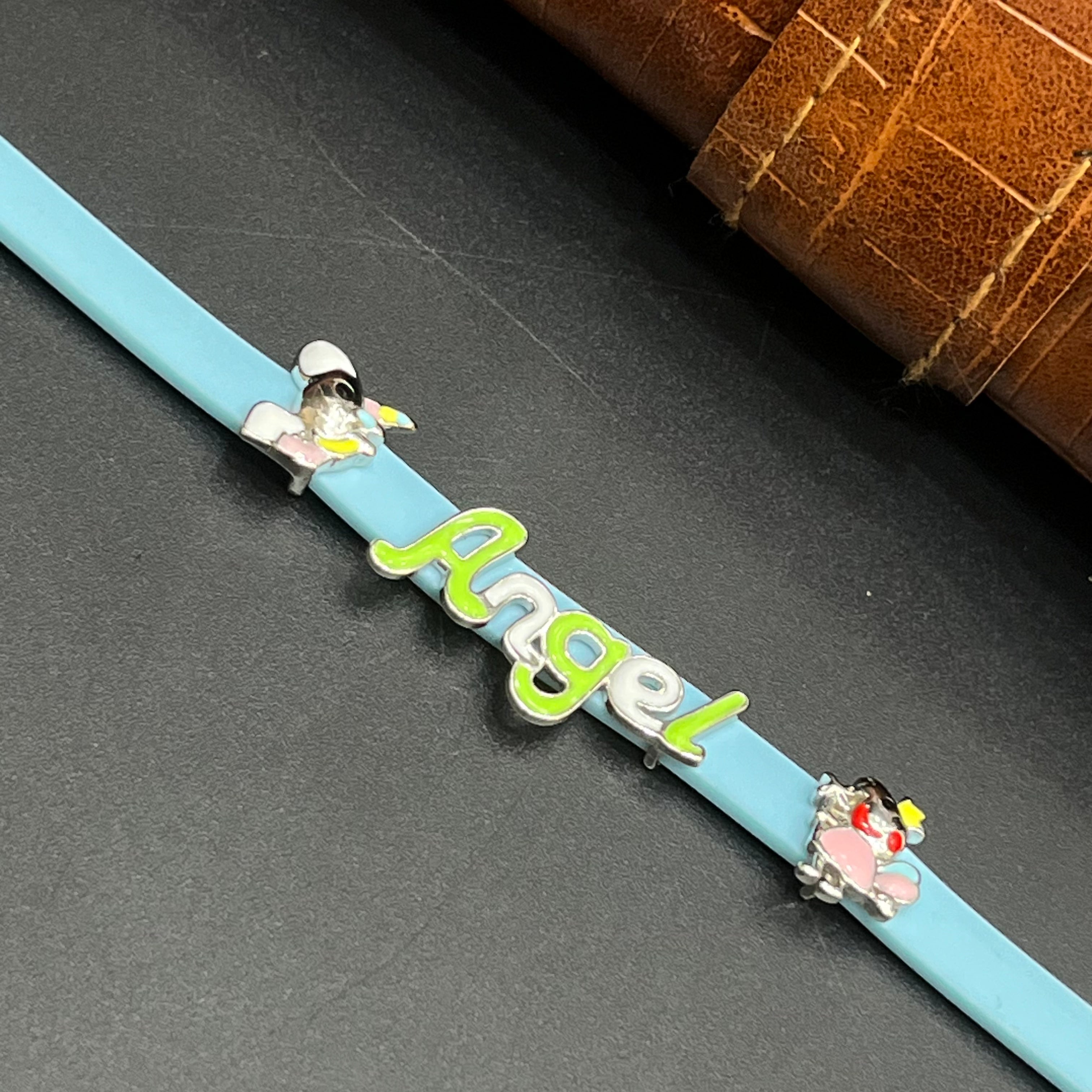 Silver Kids Bracelet Cute Characters Charms ANGEL Blue Band 925
