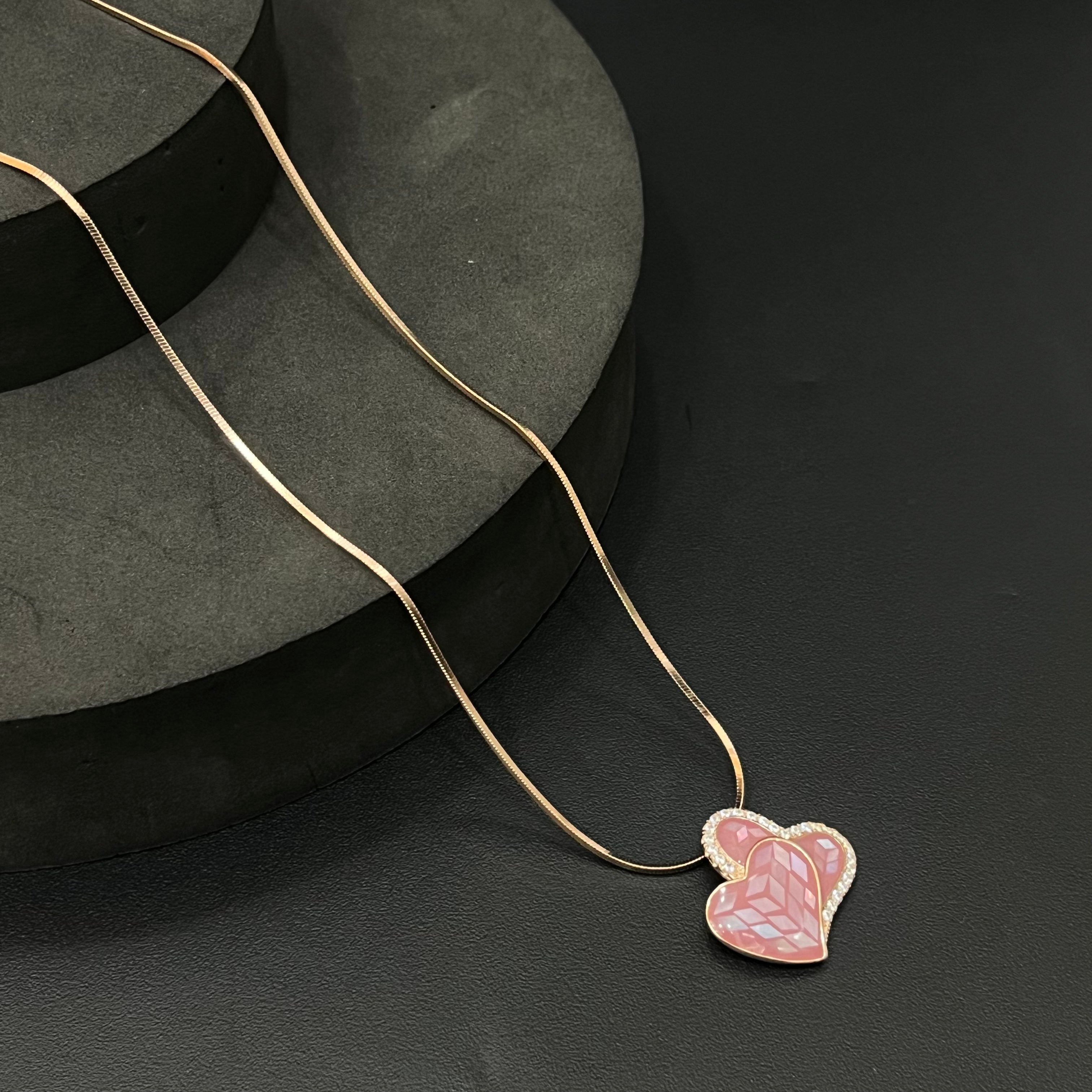 Silver Ladies Pendant Chain Heartz Rosegold