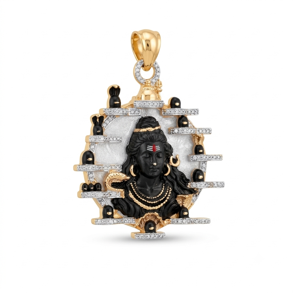 Silver Pendant Lord Shiva Twelve Linga Rose Gold 925