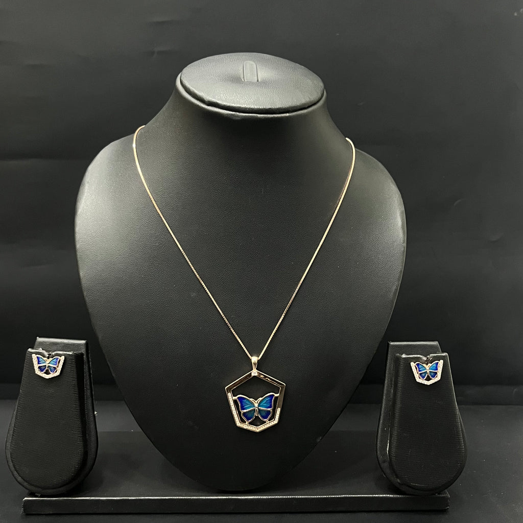 Silver Ladies Chain Set  Hexagon Blue Butterfly