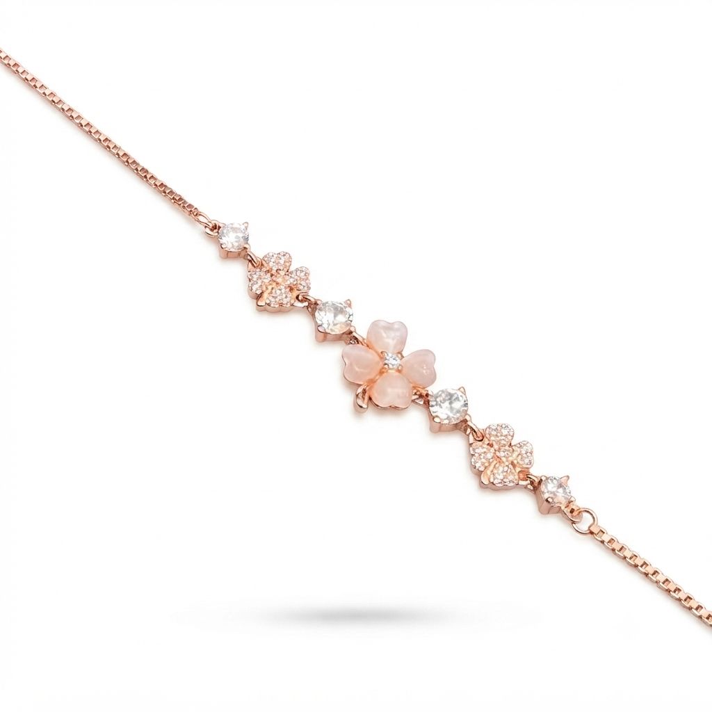 Silver Ladies Bracelet Lovely Heart Charms Classic Color Rose Gold 925