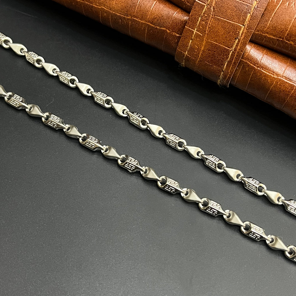 Silver Mens Chain Greek Key Signature Mat Finish 925