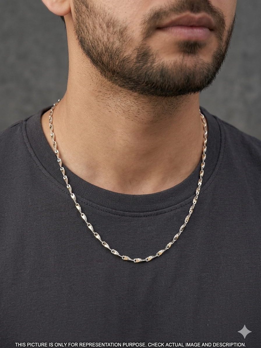 Silver Mens Chain Bullet Lines Cut