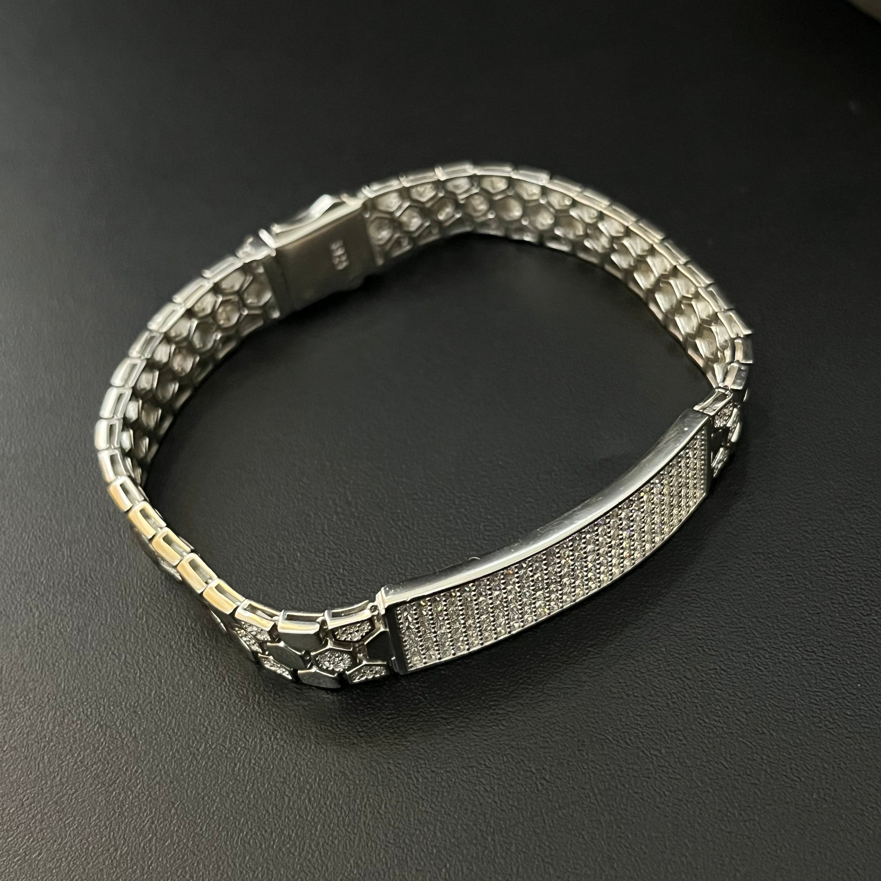 Silver Gents Bracelet Heaxogan Platinum Finished