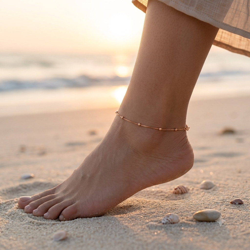 Silver Ladies Anklet Slim 3 Ball 925