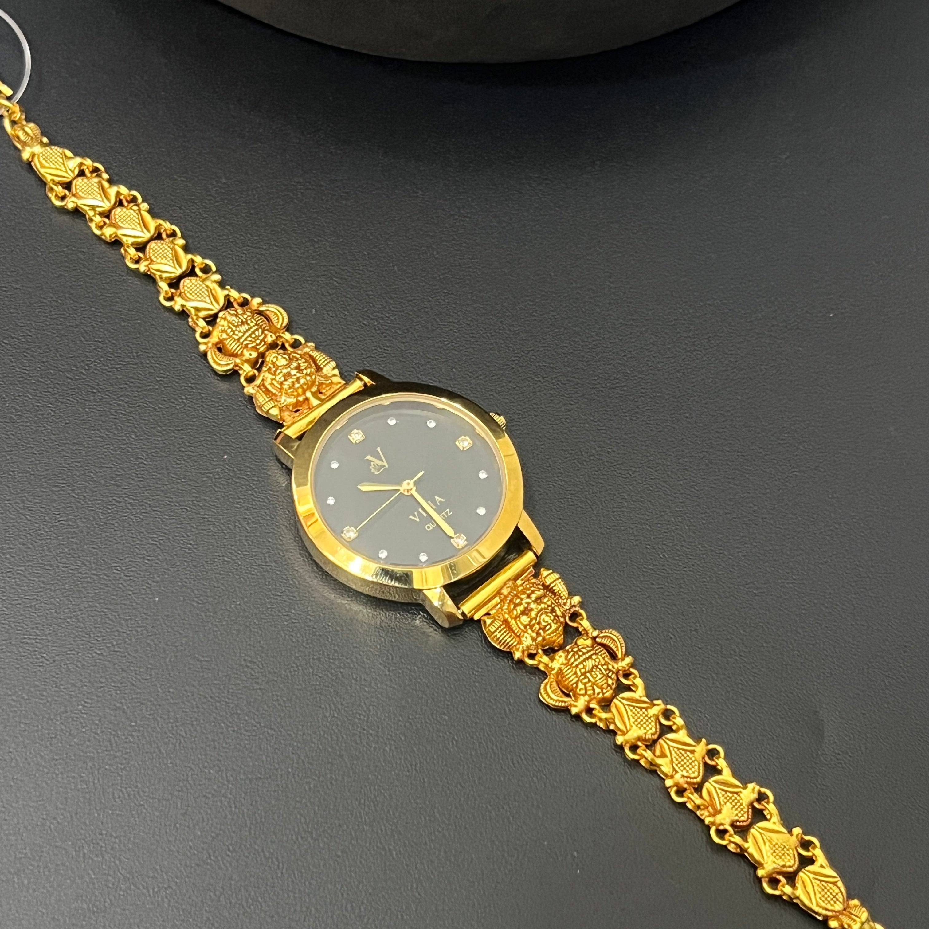 Silver  Ladies Watch Antique Lakshmi Face Gold Finish 925