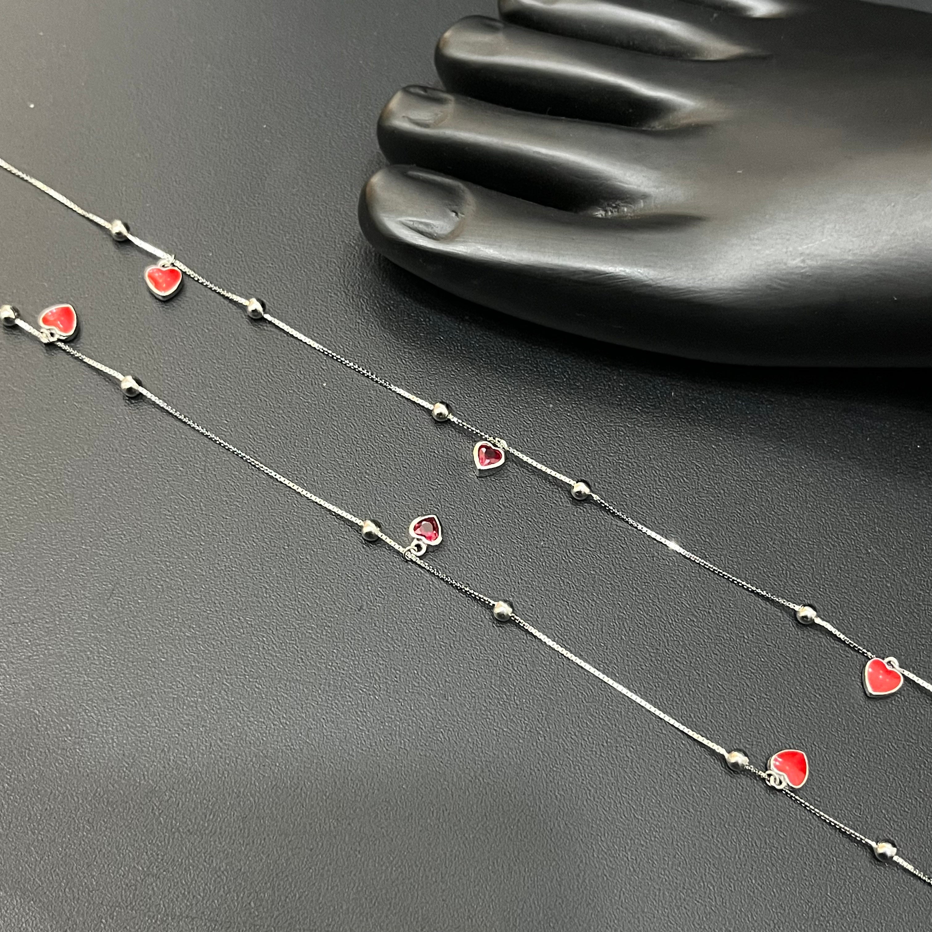 Silver Ladies Anklet Heart Charms