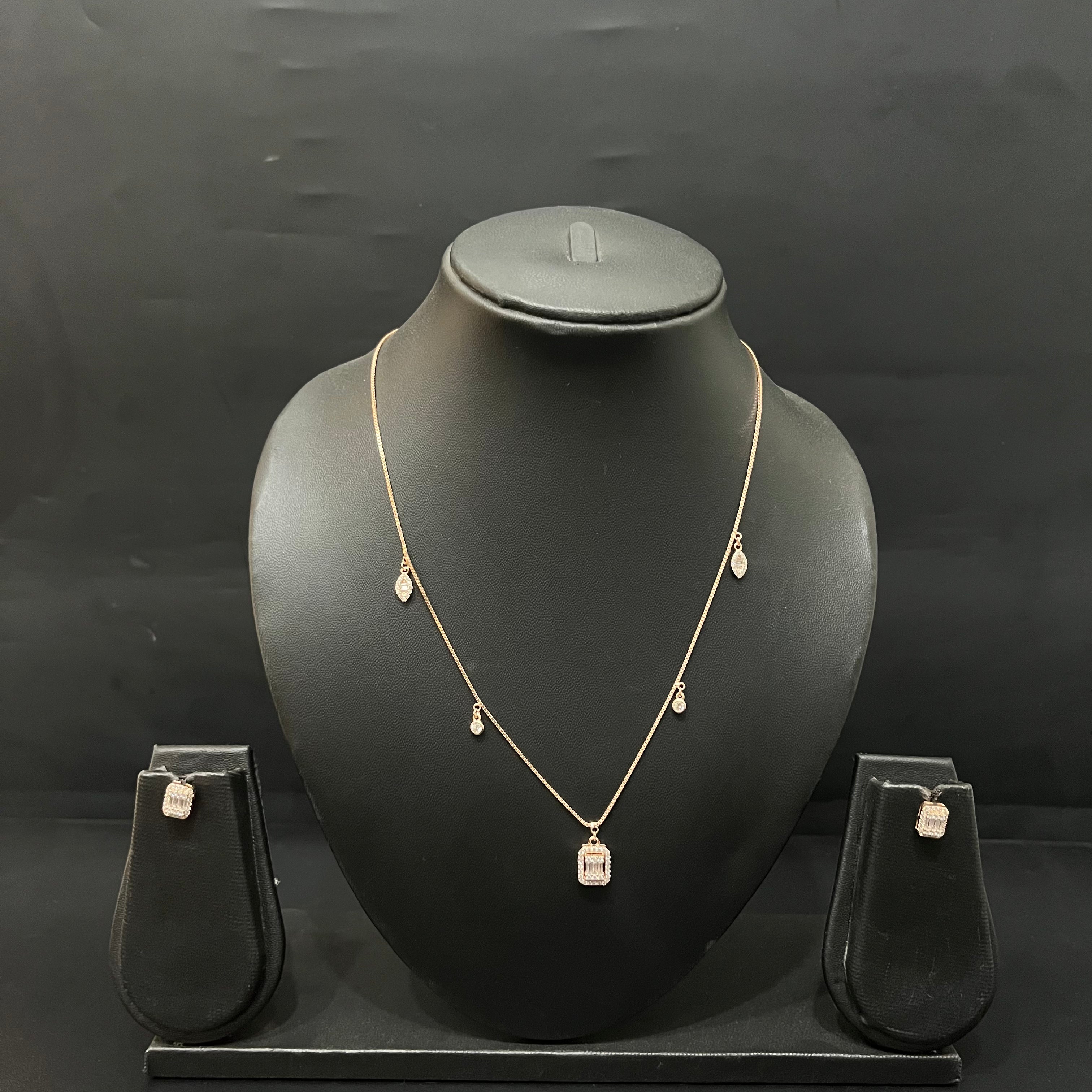 Silver Ladies Pendant Chain & Stud Set AD Box Rosegold