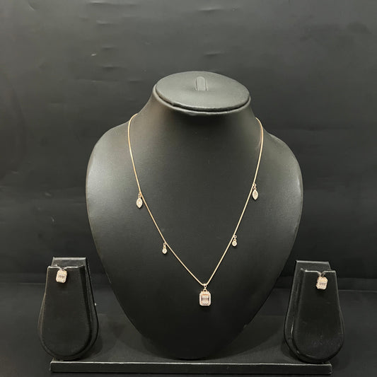 Silver Ladies Pendant Chain & Stud Set AD Box Rosegold