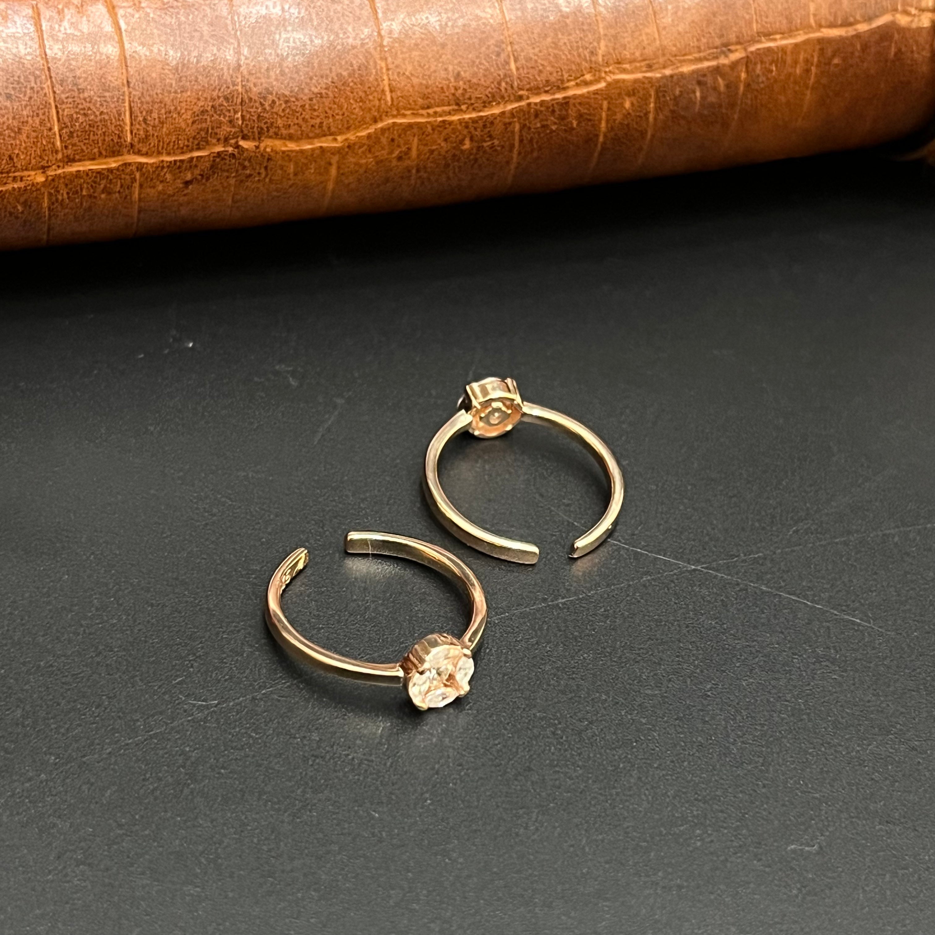 Silver Ladies Toe Rings AD Round Stones Rosegold 925
