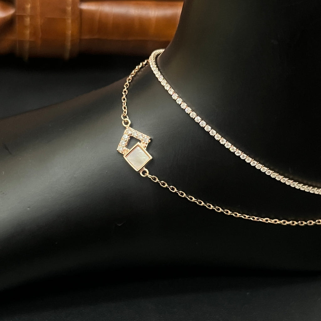 Silver Ladies Anklet Two Line RG