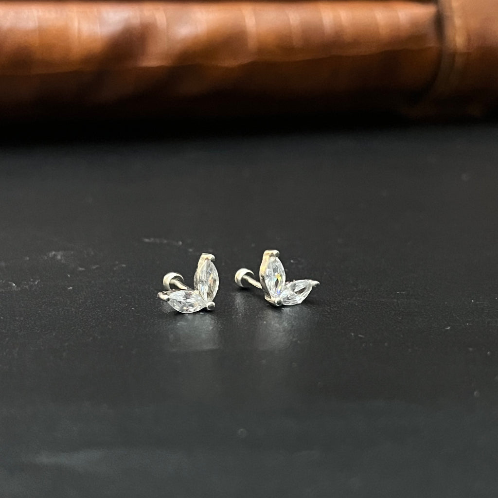 Silver Ladies Second Stud Two White Leafs