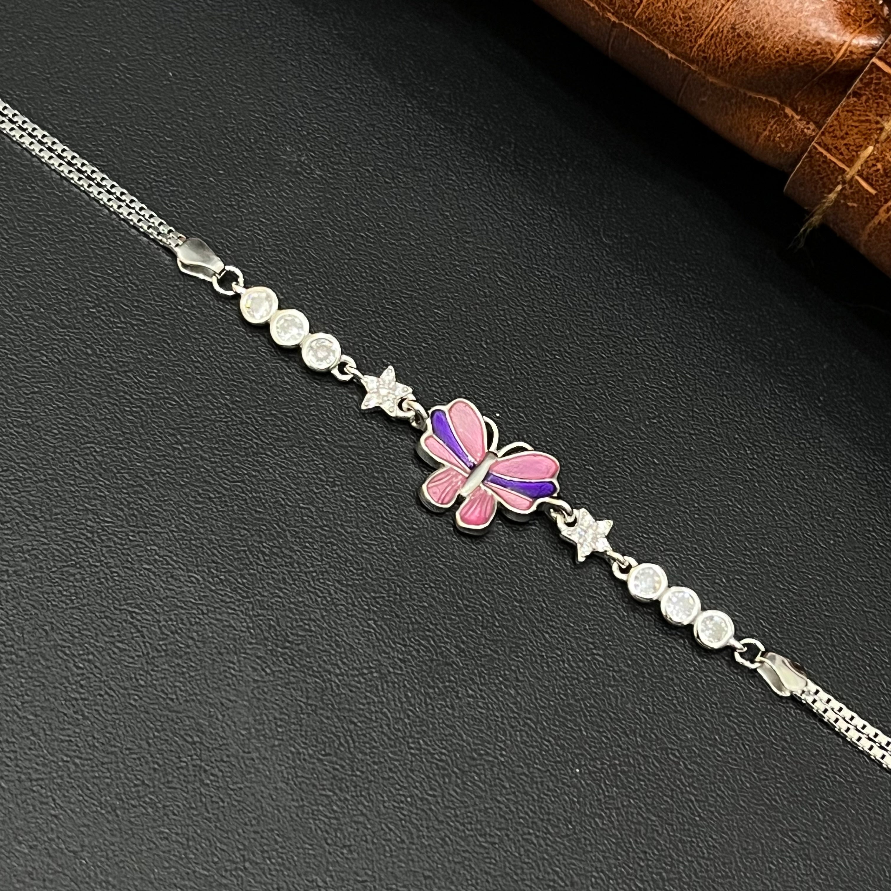 Silver Ladies Bracelet Epoxy Butterfly 925 E08
