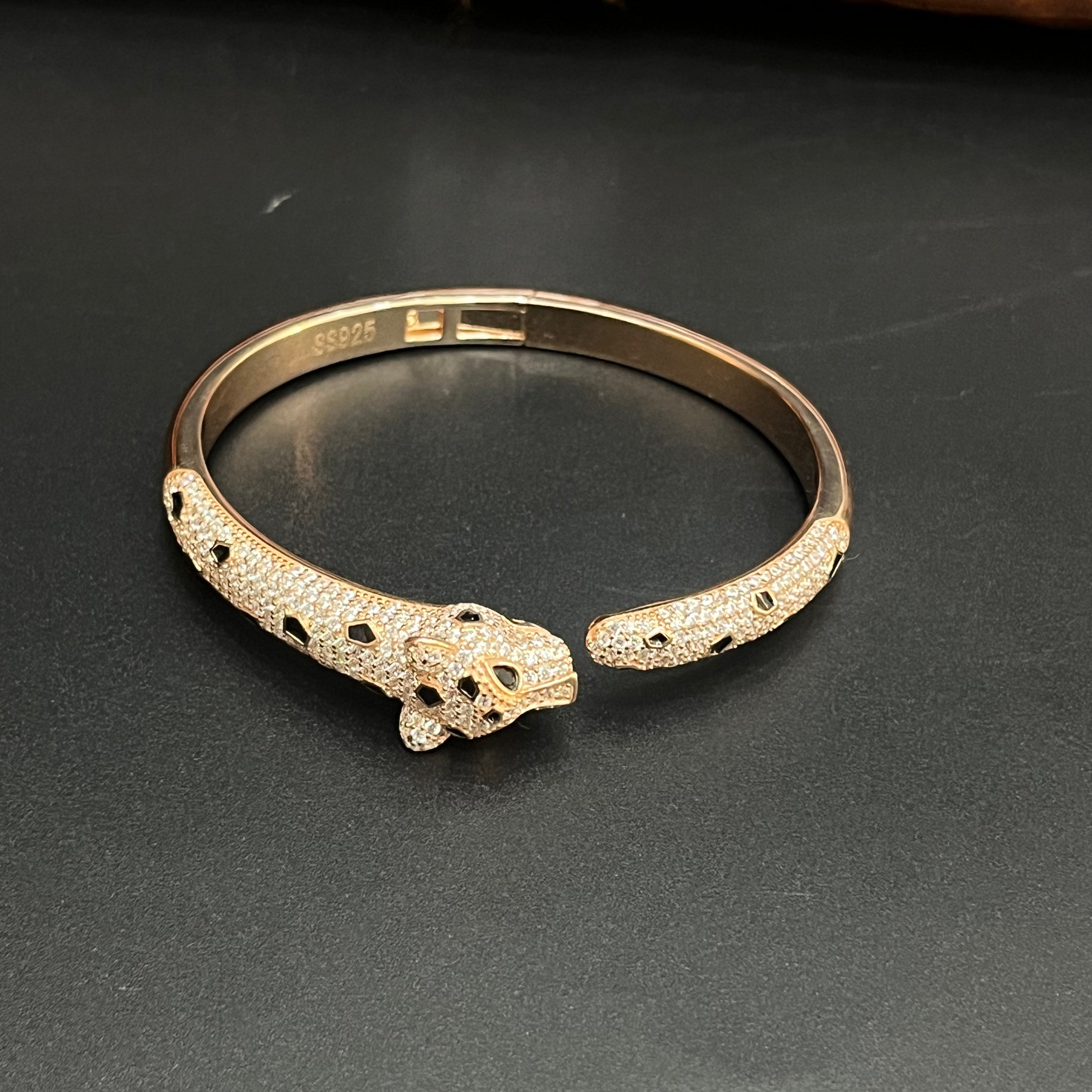 Silver Unisex Kada Adjustable Jaquar Crystal Rose Gold 925