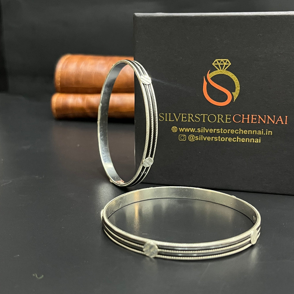 Silver Ladies Bangle Elephant Hair Two Line 925