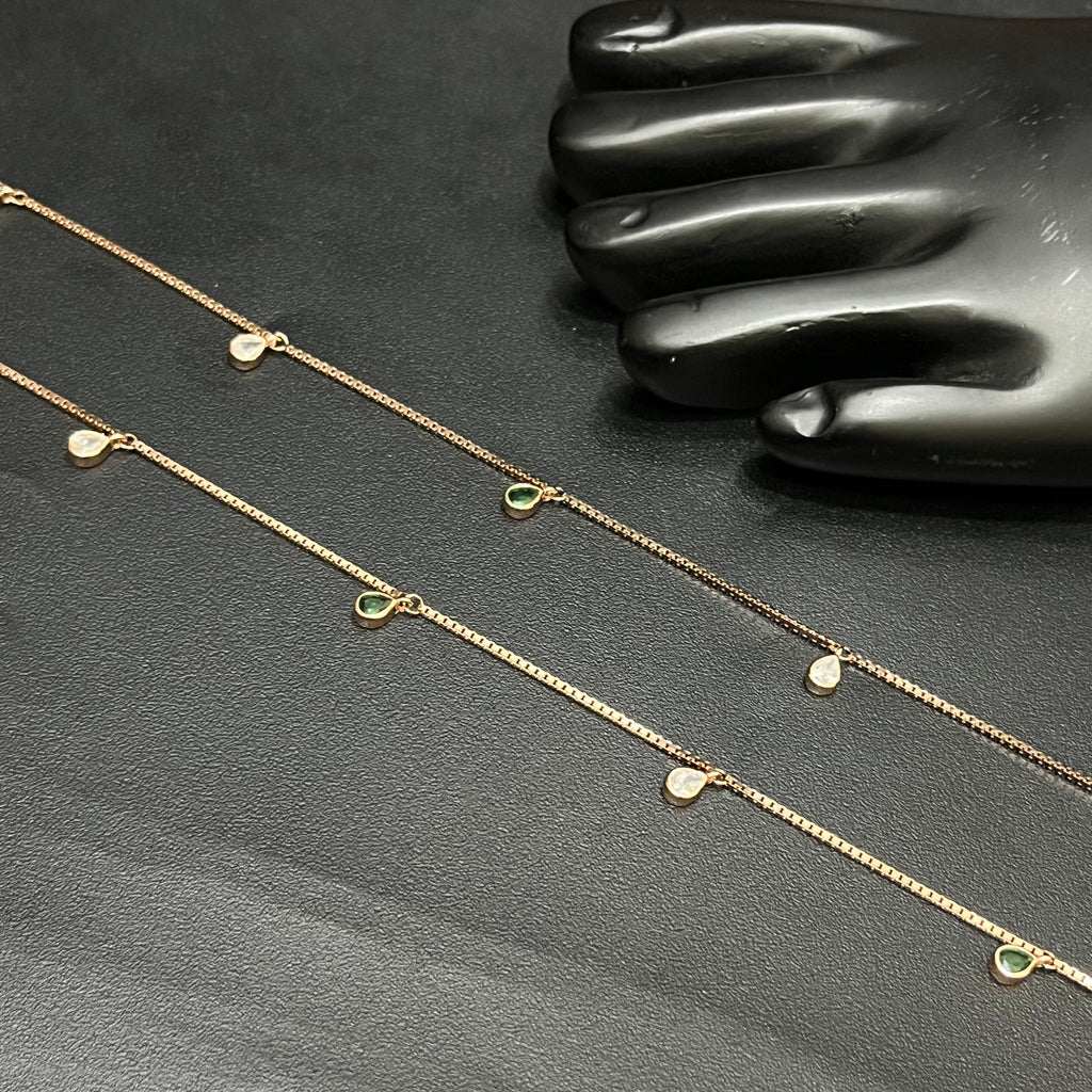 Silver Ladies Anklet Luna Drop & Green Stone 925