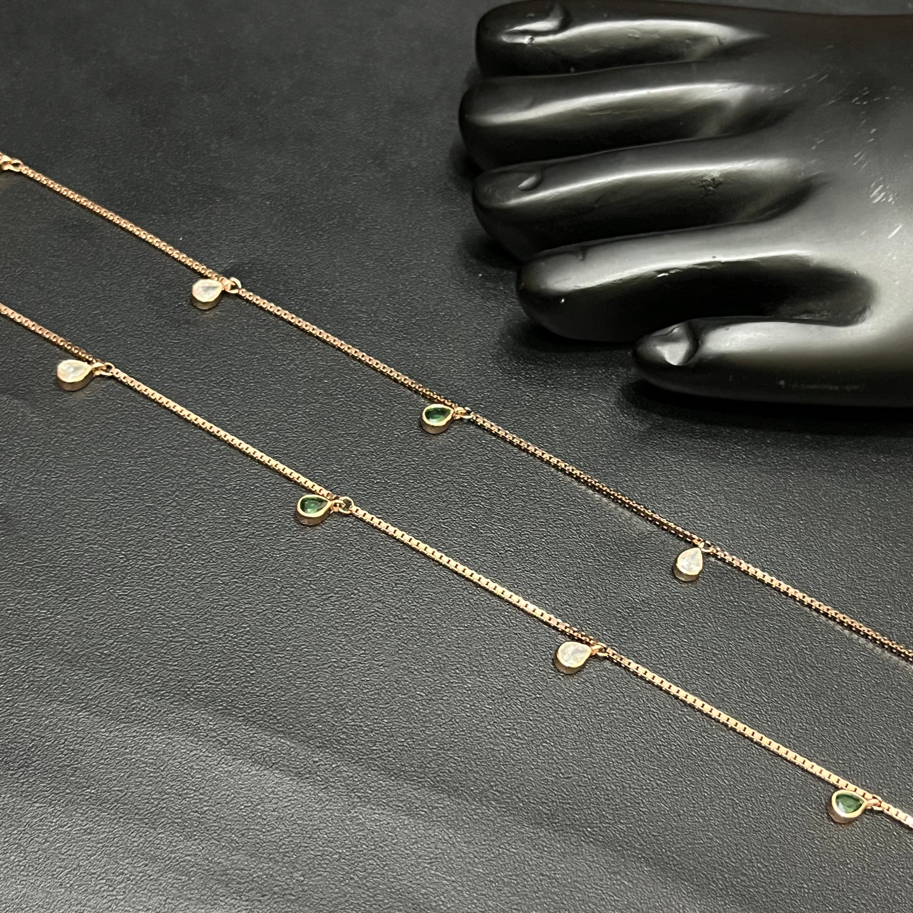 Silver Ladies Anklet Luna Drop & Green Stone 925
