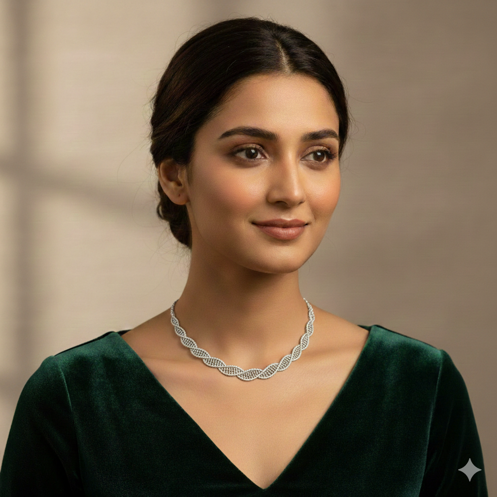 Silver Necklace CZ American Diamond— DNA-Inspired