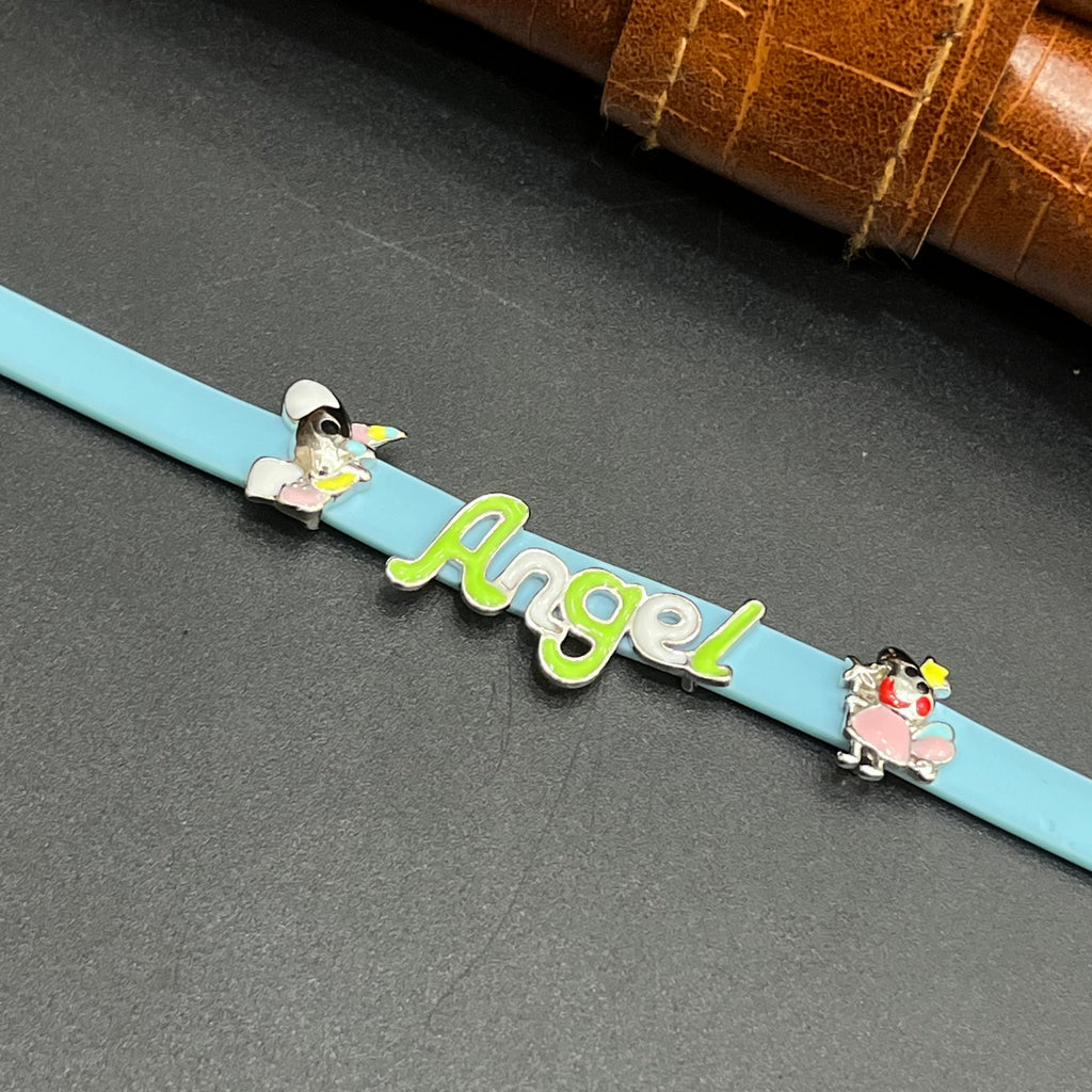 Silver Kids Bracelet Cute Characters Charms ANGEL Blue Band 925