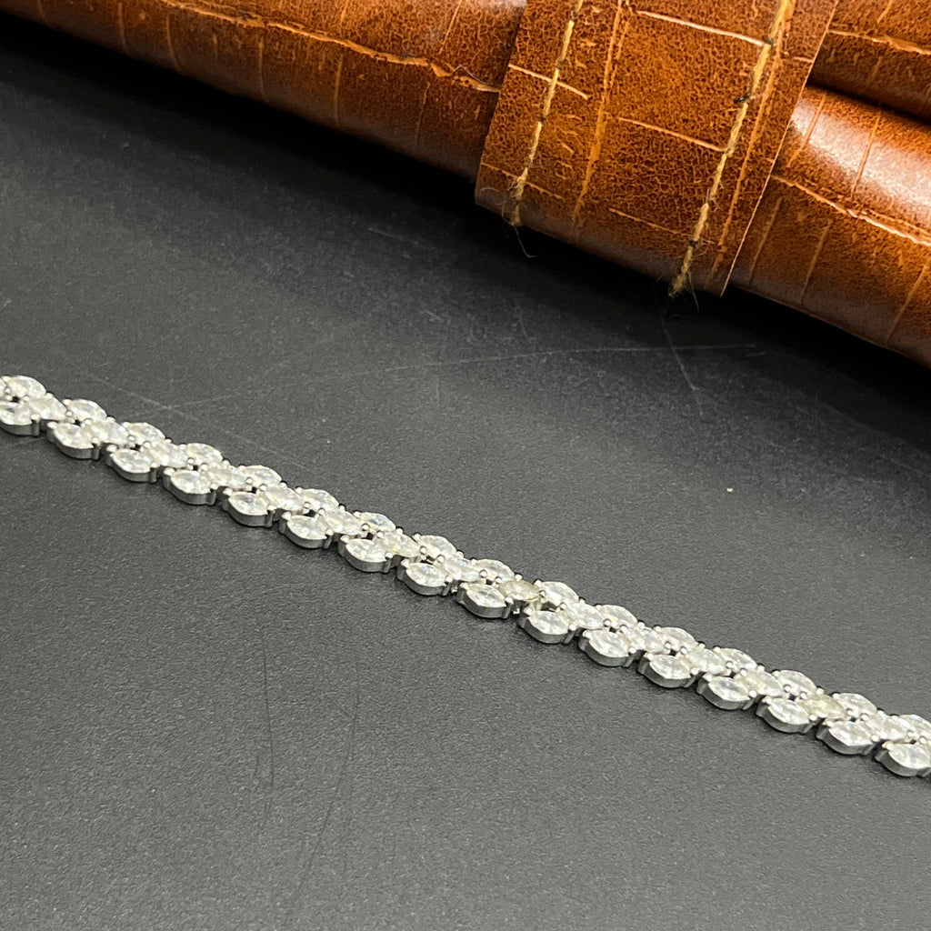 Silver Ladies Bracelet Floral Link Luxe DIamond Stones 925